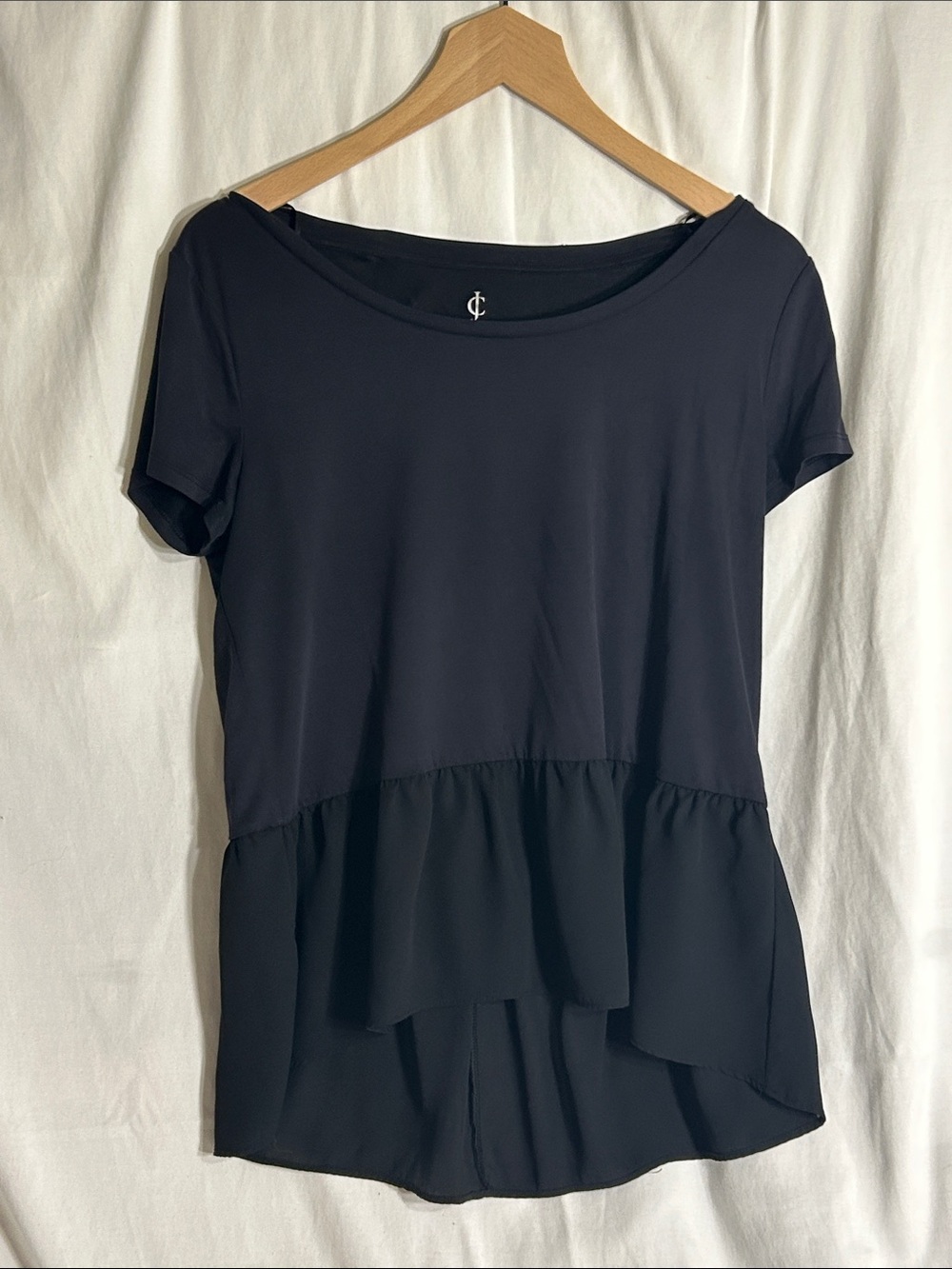 Juicy Couture Black Short Sleeve Peplum Hem Top